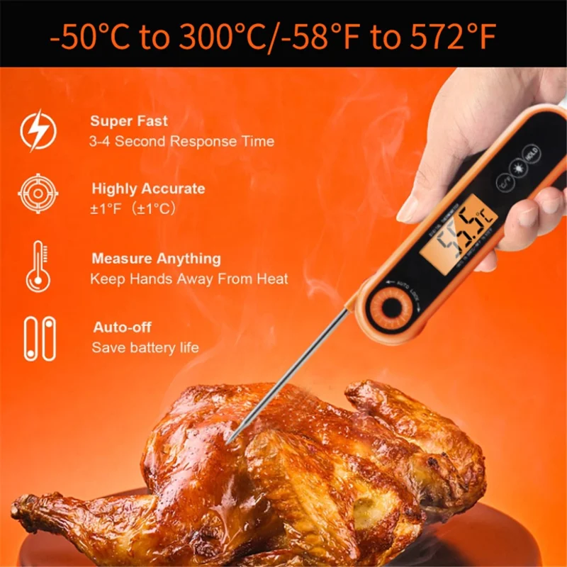 TS-6603 Foldable Kitchen Oven Thermometer Waterproof Food Meat Temperature Measurement Tool (BPA Free, FDA Certified)