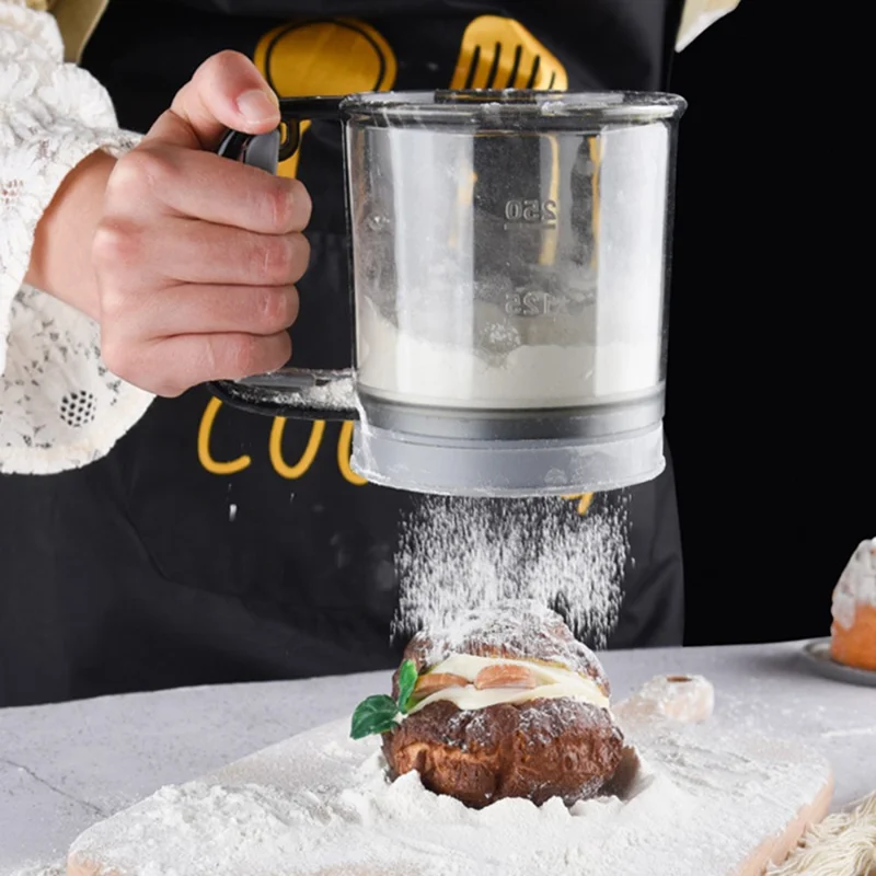 Kitchen Baking Flour Sifter Cup PP+Stainless Steel+PS Handheld Sieve Bakery Tool (BPA-Free, No FDA Certified)