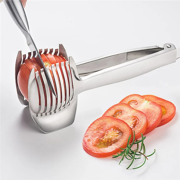 Aluminum Alloy Lemon Slicer Holder Tomato Cutter Knives Round Fruit Cutter Holder Handheld Kitchen Tool (No FDA, BPA-Free)