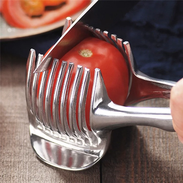Aluminum Alloy Lemon Slicer Holder Tomato Cutter Knives Round Fruit Cutter Holder Handheld Kitchen Tool (No FDA, BPA-Free)