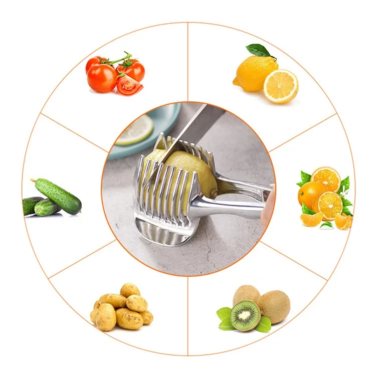 Aluminum Alloy Lemon Slicer Holder Tomato Cutter Knives Round Fruit Cutter Holder Handheld Kitchen Tool (No FDA, BPA-Free)