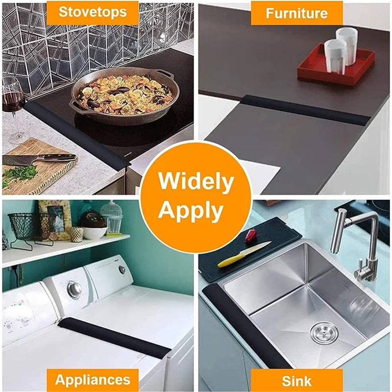1Pc 21-inch Stove Gap Cover Anti-stain Cooker Gap Filler Fiberglass Cloth Kitchen Stovetop Protector - Black