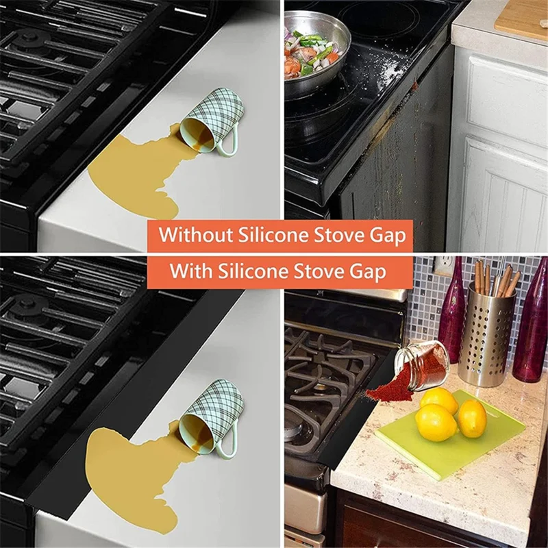 1Pc 21-inch Stove Gap Cover Anti-stain Cooker Gap Filler Fiberglass Cloth Kitchen Stovetop Protector - Black