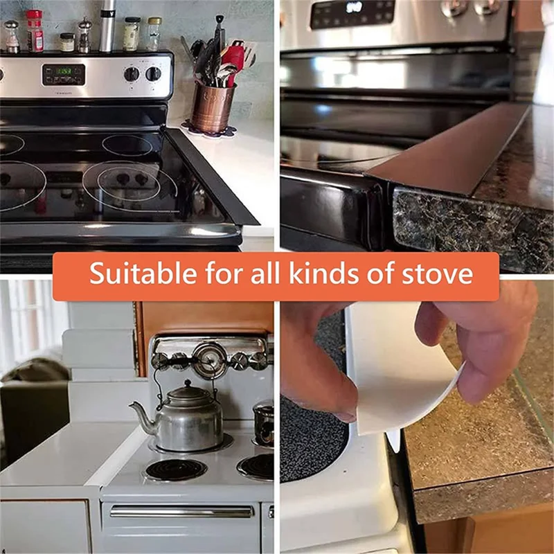 1Pc 21-inch Stove Gap Cover Anti-stain Cooker Gap Filler Fiberglass Cloth Kitchen Stovetop Protector - Black
