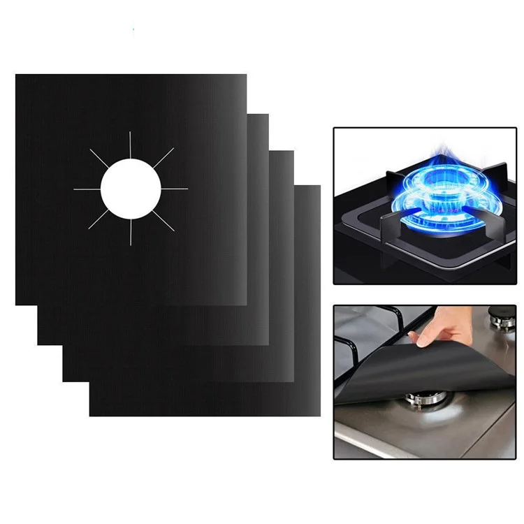 4 Pezzi Non-Stick Gas Range Protettori Stuoia Fibra di Vetro Antiolio Coperture Fornello Gas Bruciatore Liner - Nero 