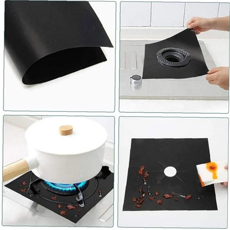 4 Pezzi Non-Stick Gas Range Protettori Stuoia Fibra di Vetro Antiolio Coperture Fornello Gas Bruciatore Liner - Nero 