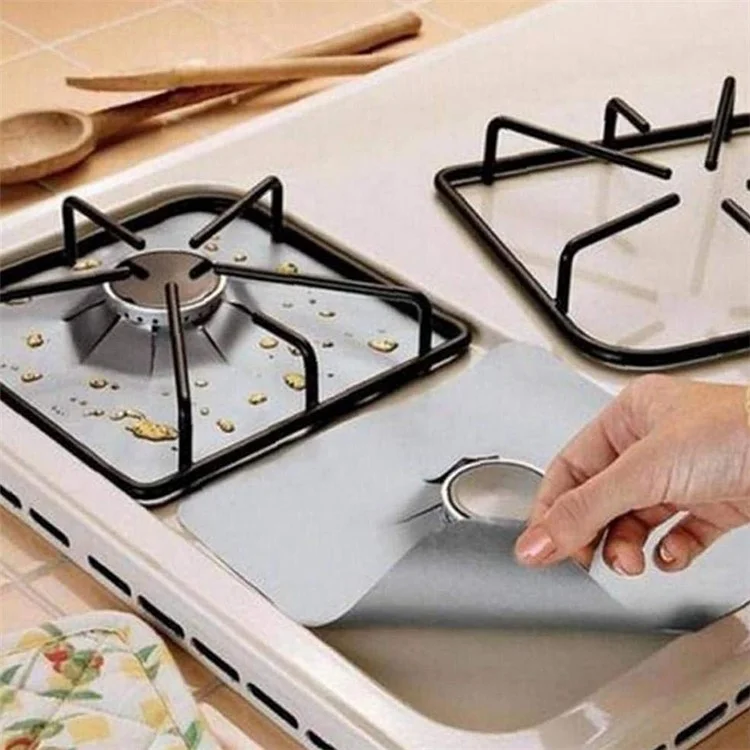 4 Pezzi Non-Stick Gas Range Protettori Stuoia Fibra di Vetro Antiolio Coperture Fornello Gas Bruciatore Liner - Nero 
