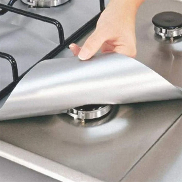 4 Pezzi Non-Stick Gas Range Protettori Stuoia Fibra di Vetro Antiolio Coperture Fornello Gas Bruciatore Liner - Nero 