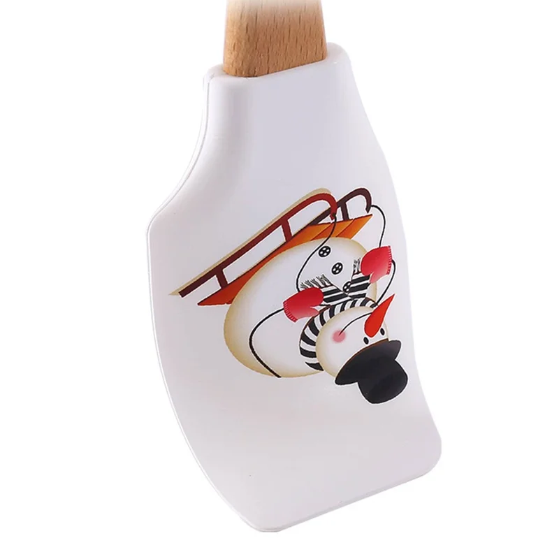 Christmas Silicone Spatula Dough Scraper with Wooden Handle for Cooking Baking (BPA-Free, No FDA Certificate) - Snowman