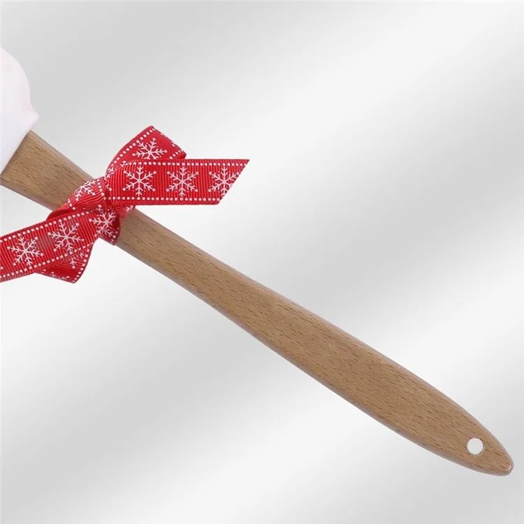 Spatule en silicone de Noël avec manche en bois pour la cuisine et la pâtisserie (sans BPA, sans certificat FDA) - Père Noël avec sac cadeau