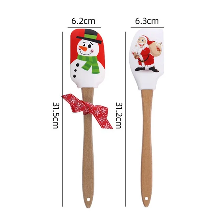 Spatule en silicone de Noël avec manche en bois pour la cuisine et la pâtisserie (sans BPA, sans certificat FDA) - Père Noël avec sac cadeau