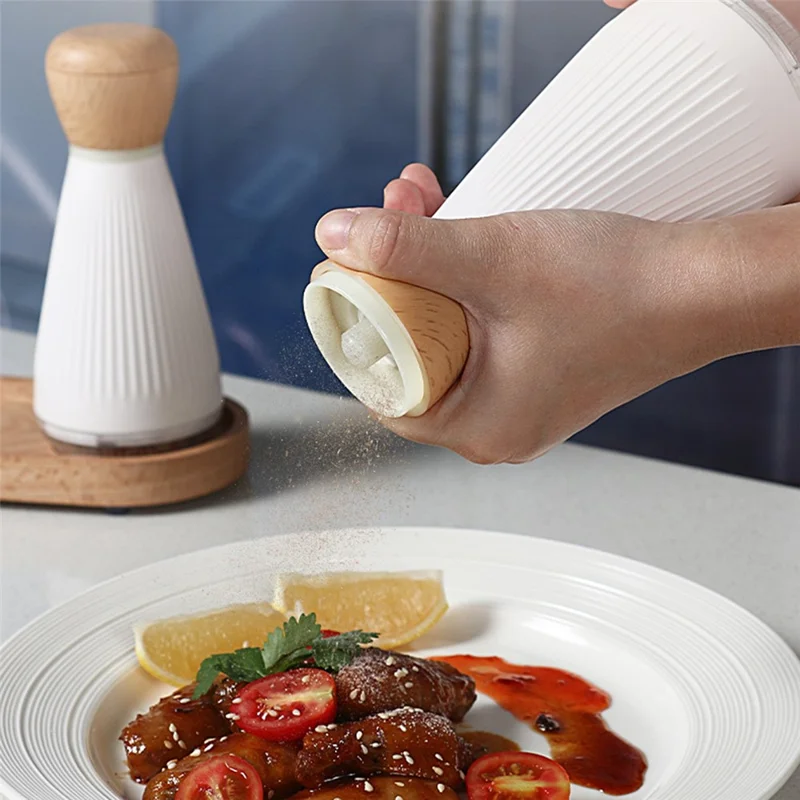 2Pcs ABS+PS+Wood Pepper Grinder Kitchen Sea Salt Pepper Manual Grinder with 1 Base (BPA-Free, No FDA Certification) - Ordinary Type