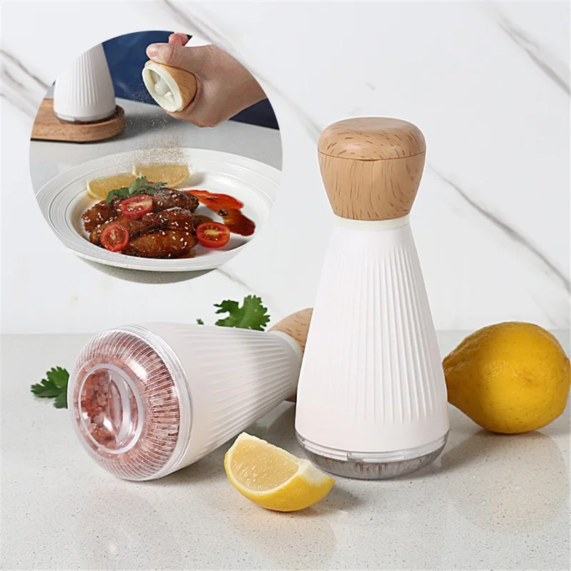 2Pcs ABS+PS+Wood Pepper Grinder Kitchen Sea Salt Pepper Manual Grinder with 1 Base (BPA-Free, No FDA Certification) - Ordinary Type