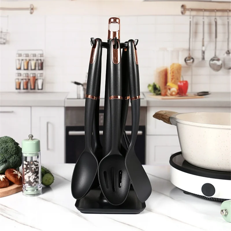 7Pcs Non-Stick Kitchenware Cooking Tool ABS+Nylon Spatula Ladle Potato Masher Set (BPA Free, No FDA Certificate)
