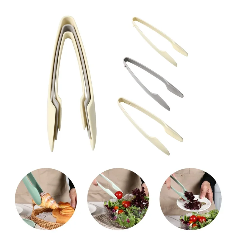 3Pcs / Set Food Tongs PP Salada Bacon Bife Garra Pão Clipe (Sem Certificado BPA, Sem FDA) - Bege