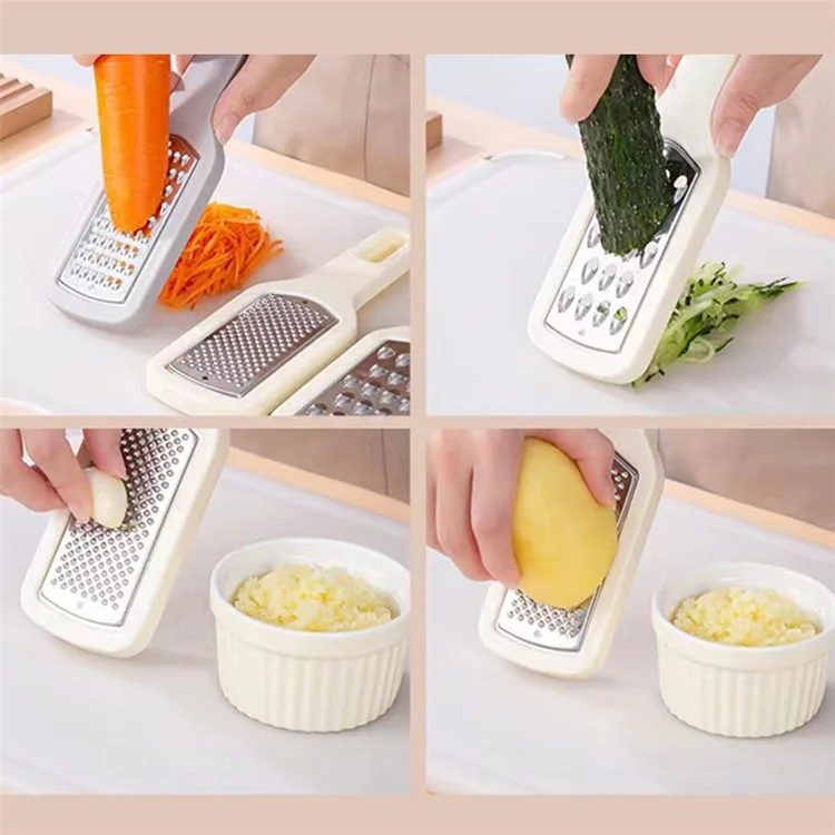3Pcs / Set Multifunctional Fruit Vegetable Shredder PS+Stainless Steel Garlic Grater (BPA Free, No FDA Certificate) - Beige+Grey