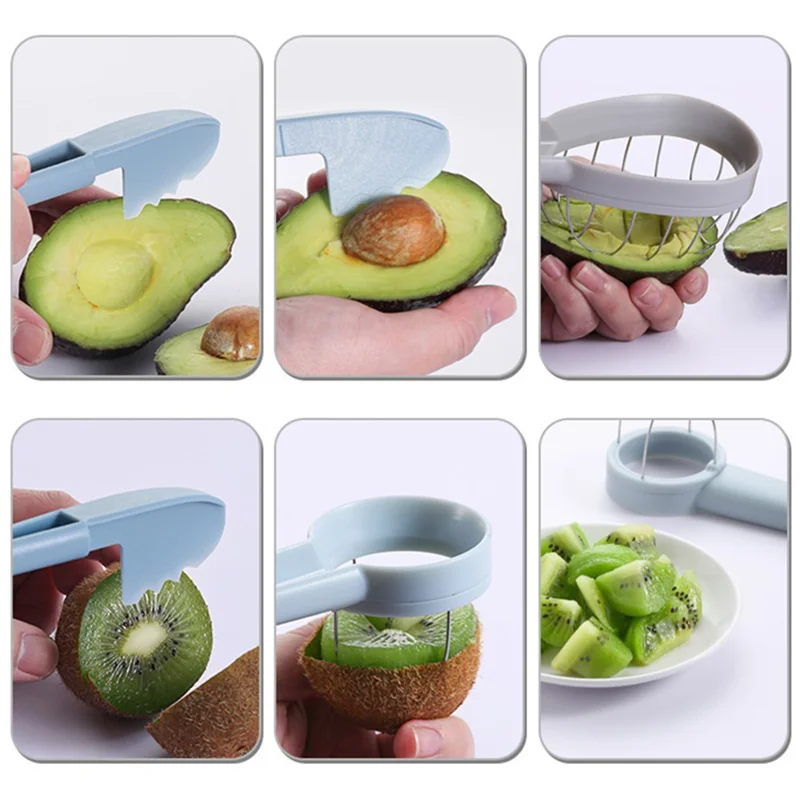 3-in-1 Avocado Slicer Kiwi Fruit Separator Dicing Corer Fruit Separation Tool (BPA Free, No FDA Certificate) - Blue