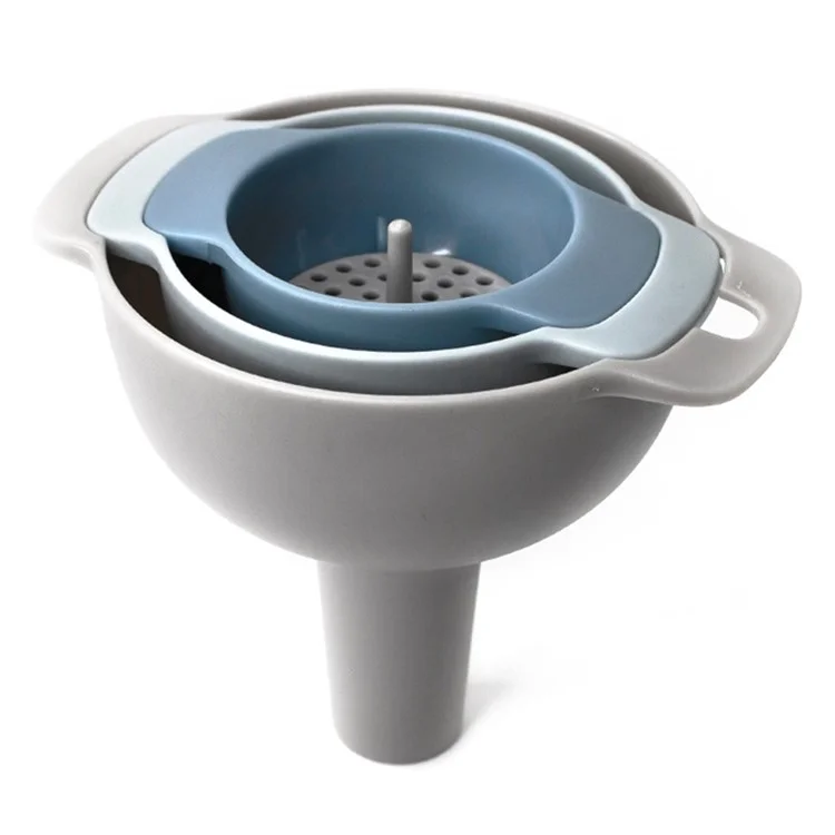 4Pcs / Set Plastic Oil Water Spices Wine Flask Filter Funnel Strainer Kitchen Tool (BPA Free, No FDA Certificate) - Nordic Blue