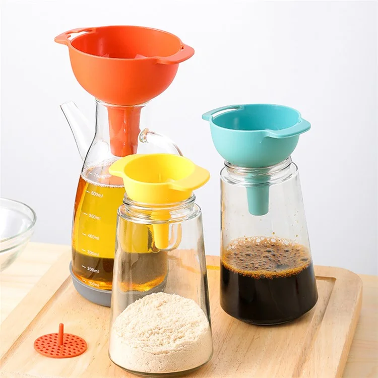 4Pcs / Set Plastic Oil Water Spices Wine Flask Filter Funnel Strainer Kitchen Tool (BPA Free, No FDA Certificate) - Nordic Blue