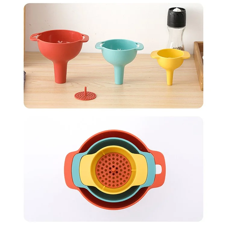 4Pcs / Set Plastic Oil Water Spices Wine Flask Filter Funnel Strainer Kitchen Tool (BPA Free, No FDA Certificate) - Nordic Blue