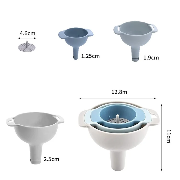 4Pcs / Set Plastic Oil Water Spices Wine Flask Filter Funnel Strainer Kitchen Tool (BPA Free, No FDA Certificate) - Nordic Blue