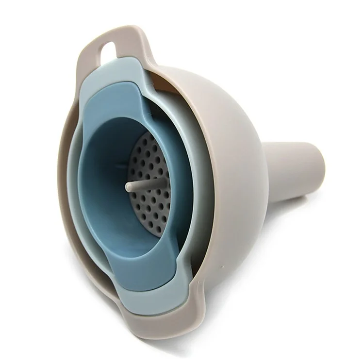 4Pcs / Set Plastic Oil Water Spices Wine Flask Filter Funnel Strainer Kitchen Tool (BPA Free, No FDA Certificate) - Nordic Blue