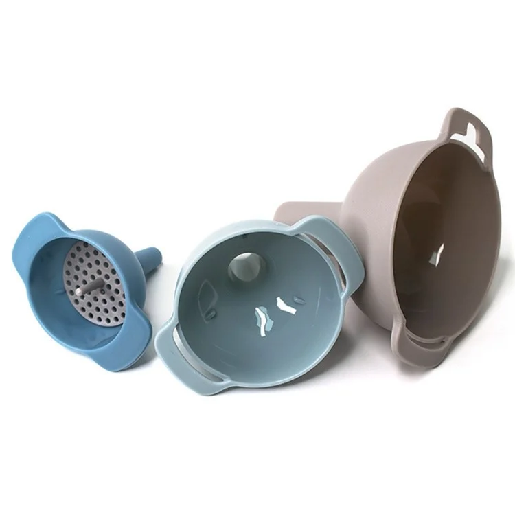 4Pcs / Set Plastic Oil Water Spices Wine Flask Filter Funnel Strainer Kitchen Tool (BPA Free, No FDA Certificate) - Nordic Blue