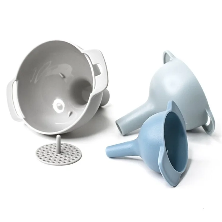4Pcs / Set Plastic Oil Water Spices Wine Flask Filter Funnel Strainer Kitchen Tool (BPA Free, No FDA Certificate) - Nordic Blue