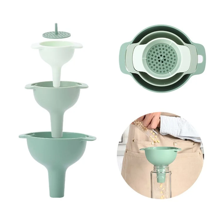 4Pcs / Set Plastic Oil Water Spices Wine Flask Filter Funnel Strainer Kitchen Tool (BPA Free, No FDA Certificate) - Nordic Blue