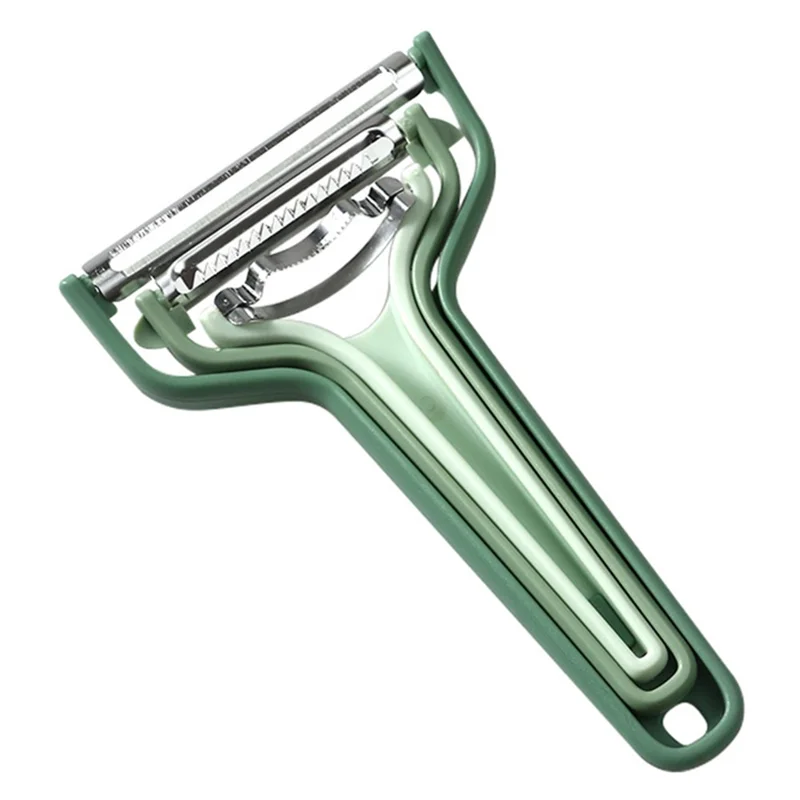 3Pcs / Set PP+Stainless Steel Melon Peeler Cabbage Shredder Multi-function Kitchen Tool (BPA Free, No FDA Certificate) - Emerald Green