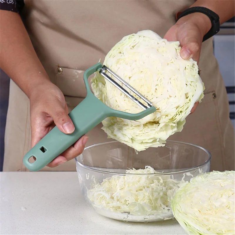 3Pcs / Set PP+Stainless Steel Melon Peeler Cabbage Shredder Multi-function Kitchen Tool (BPA Free, No FDA Certificate) - Emerald Green