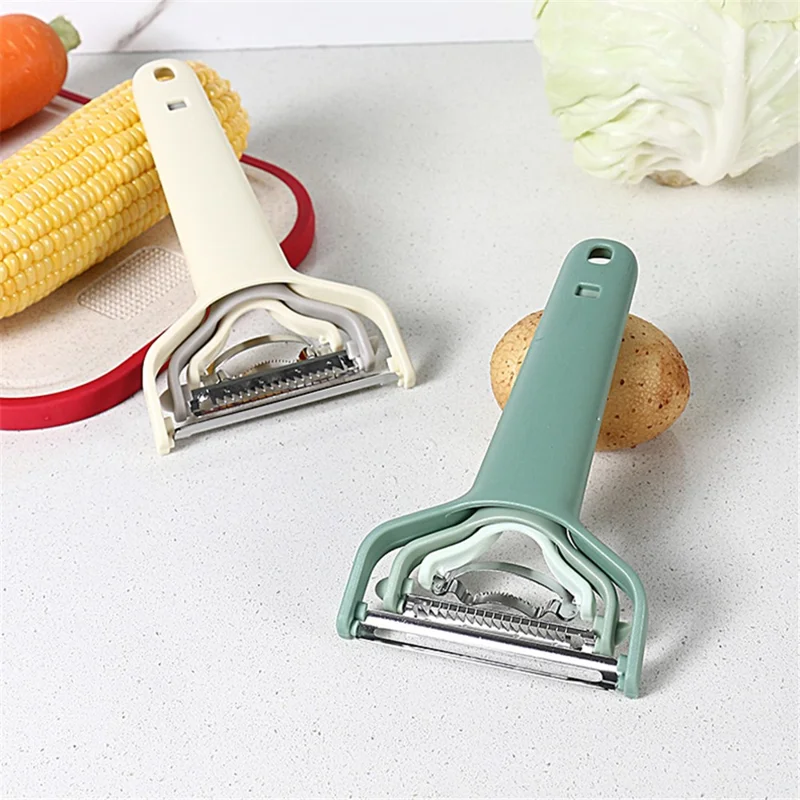 3Pcs / Set PP+Stainless Steel Melon Peeler Cabbage Shredder Multi-function Kitchen Tool (BPA Free, No FDA Certificate) - Emerald Green