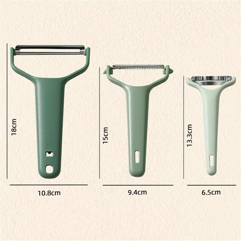 3Pcs / Set PP+Stainless Steel Melon Peeler Cabbage Shredder Multi-function Kitchen Tool (BPA Free, No FDA Certificate) - Emerald Green