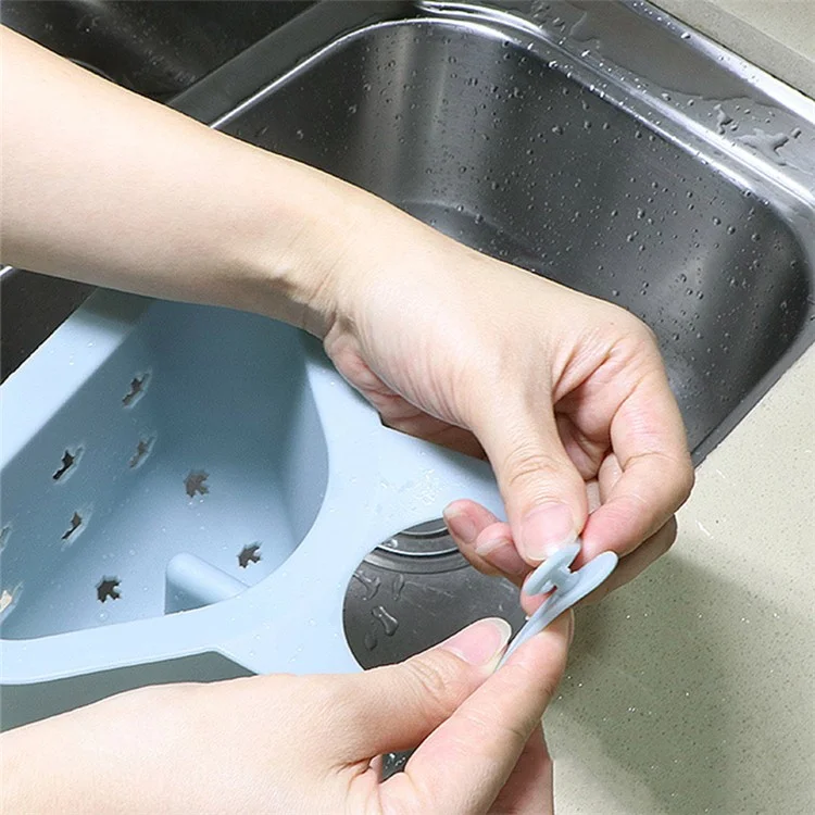 Kitchen Sink Drain Hanging Basket Faucet Sponge Wipe Brush Rag Triangle PP Storage Basket - Blue
