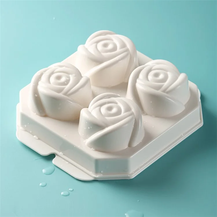 4 Cells Large Ice Ball Making Tray PP Frozen Ice Cube Mold for Whiskey Drink (BPA Free, No FDA Certificate) - Rose Flower Shape