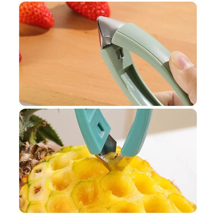 ABS+Stainless Steel Strawberry Stem Remover Tomato Pineapple Corer Fruit Eye Peeler Kitchen Tool (BPA Free, No FDA Certificate)