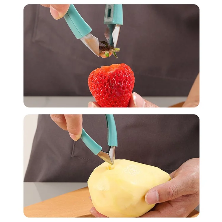ABS+Stainless Steel Strawberry Stem Remover Tomato Pineapple Corer Fruit Eye Peeler Kitchen Tool (BPA Free, No FDA Certificate)