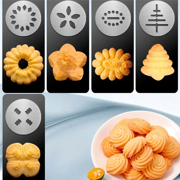 Edelstahl Spritz Cookie Press Gun+13 Cookie Discs+8 Sahnehäubchen Backwerkzeugset (BPA Kostenlos, Kein FDA -zertifikat)