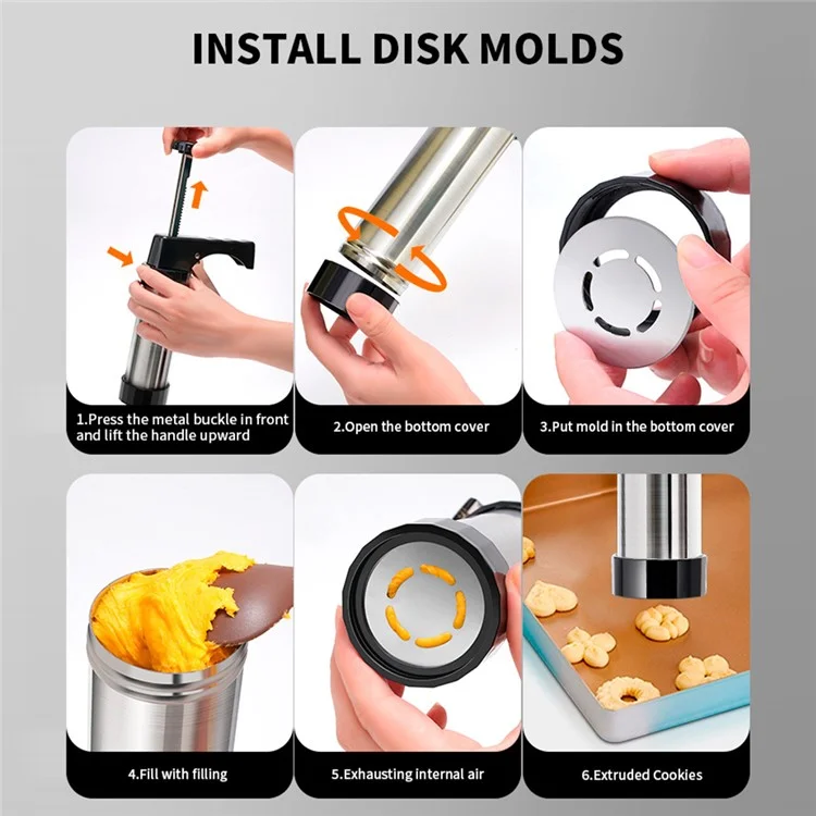 Edelstahl Spritz Cookie Press Gun+13 Cookie Discs+8 Sahnehäubchen Backwerkzeugset (BPA Kostenlos, Kein FDA -zertifikat)