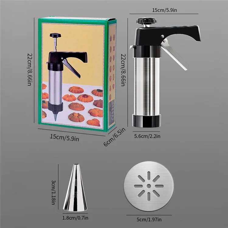 Pistolet à Biscuits à Biscuits Spritz en Acier Inoxydable + 13 Disques à Biscuits + 8 Buses de Glaçage