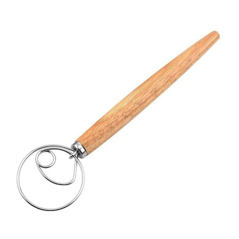 Flour Stirrer Wood Handle Stainless Steel Dough Stirrer Kitchen Tool (BPA Free, No FDA) - Single Coil