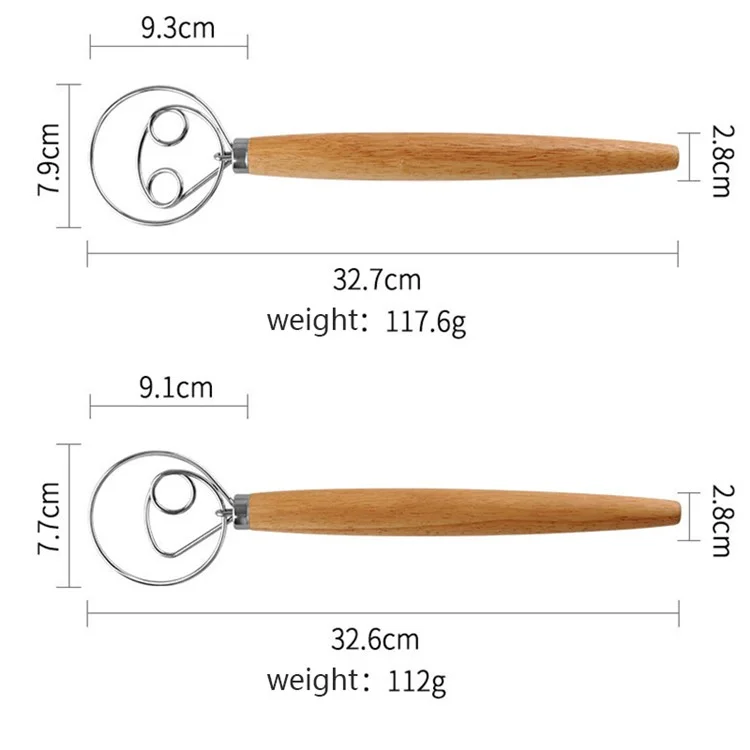 Flour Stirrer Wood Handle Stainless Steel Dough Stirrer Kitchen Tool (BPA Free, No FDA) - Single Coil
