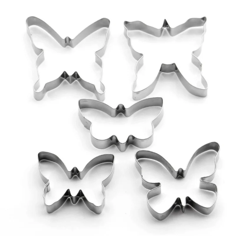 5Pcs Butterfly Shape Cookie Cutter Set 430 Stainless Steel Baking Mold (BPA Free, No FDA)