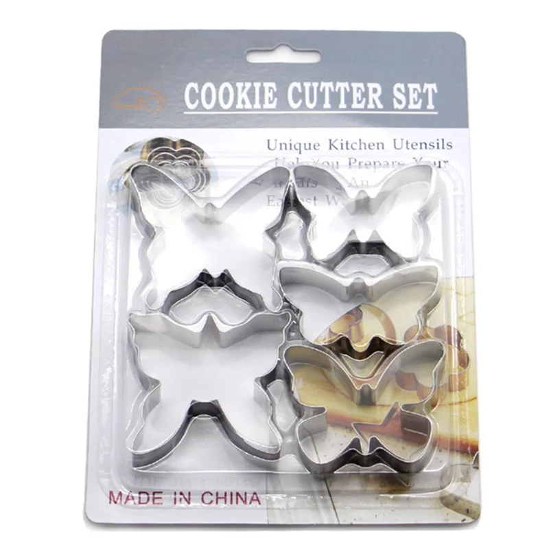 5Pcs Butterfly Shape Cookie Cutter Set 430 Stainless Steel Baking Mold (BPA Free, No FDA)