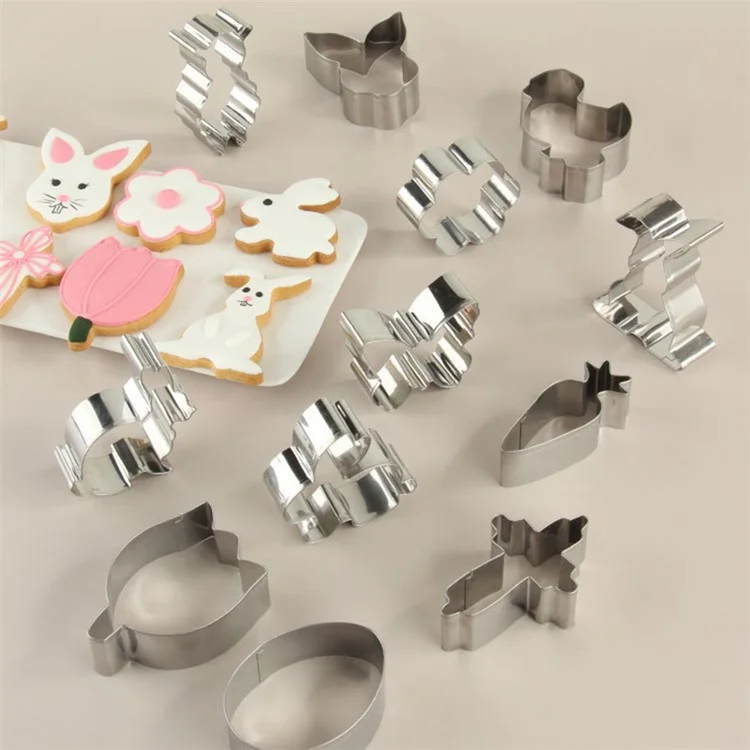 12Pcs / Set Easter Series Cookie Cutters 430 Stainless Steel Biscuits Baking Mold (BPA-Free, No FDA)