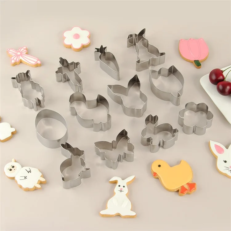 12Pcs / Set Easter Series Cookie Cutters 430 Stainless Steel Biscuits Baking Mold (BPA-Free, No FDA)