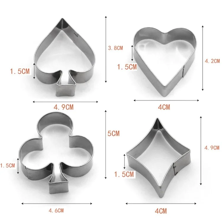 4pcs Poker Cookie Cutter Set 430 Edelstahl Küchenbackform (BPA Kostenlos, Keine FDA)