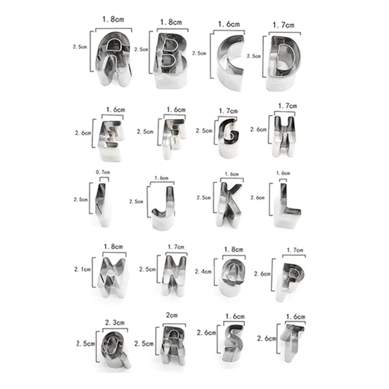 26 Alphabet Cookies Cutters Stainless Steel A-Z Mini Shape Biscuits Mold (BPA Free, No FDA)