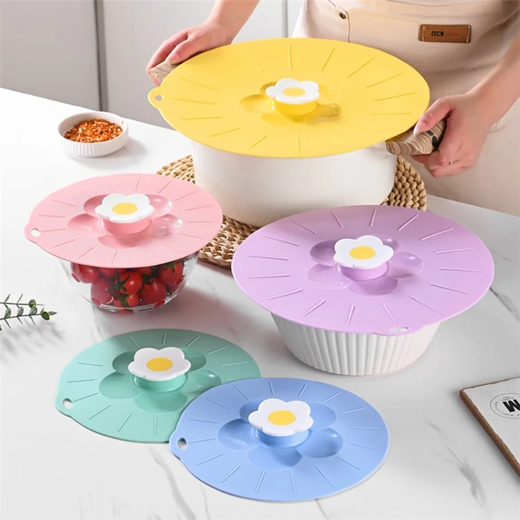 20*20cm Cute Flower Silicone Fresh-keeping Lid Kitchen Round Bowl Lid (No FDA Certificate, BPA Free) - Pink