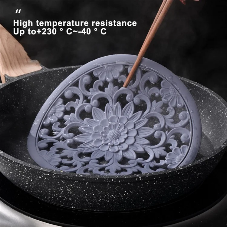 3 Pièces 16*16cm Dessous de Verre Ajourés Chinois Isolation Thermique Napperon en Silicone - Gris 